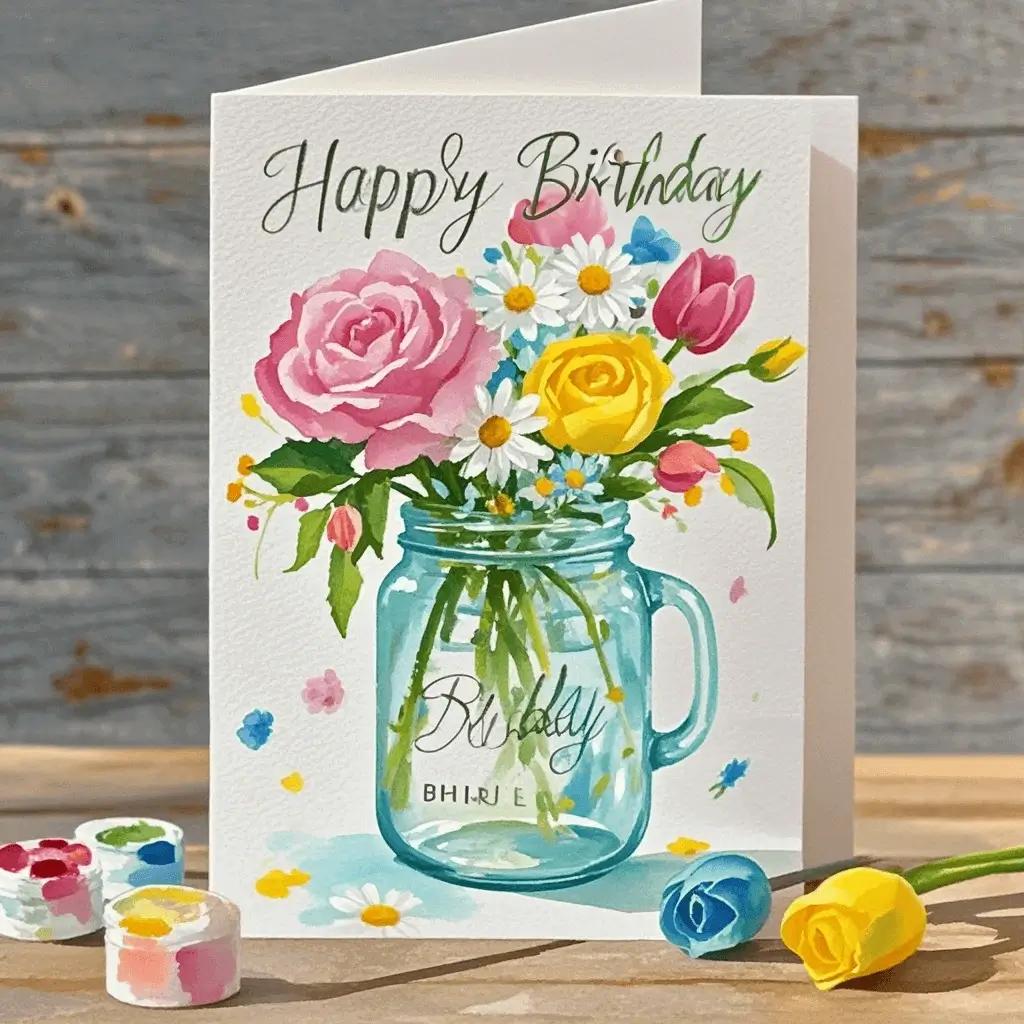 Watercolor Flowers in a Mason Jar