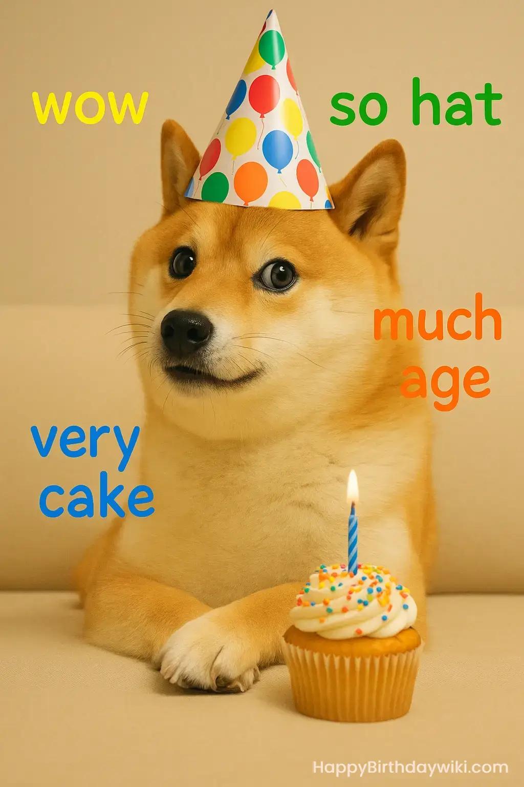 Doge Shiba Inu surrounded by colorful Comic Sans birthday captions